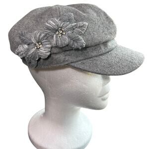 Vintage Gray Women's Hat with Floral Accent